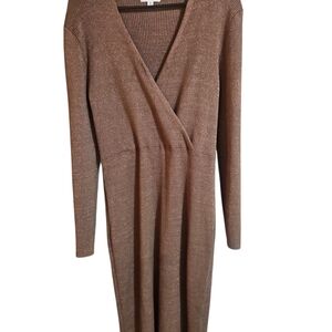 Olive & Oak Metallic Brown Wrap Dress